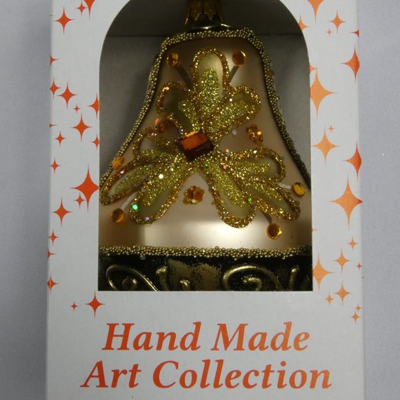 CHRISTMAS BELL Ornament 4-Inch Hand Made And Decorated Glass GOLD - Picture 7 of 7